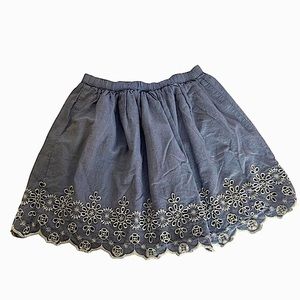 GAP skirt eyelet cotton midi play blue chambray lace floral